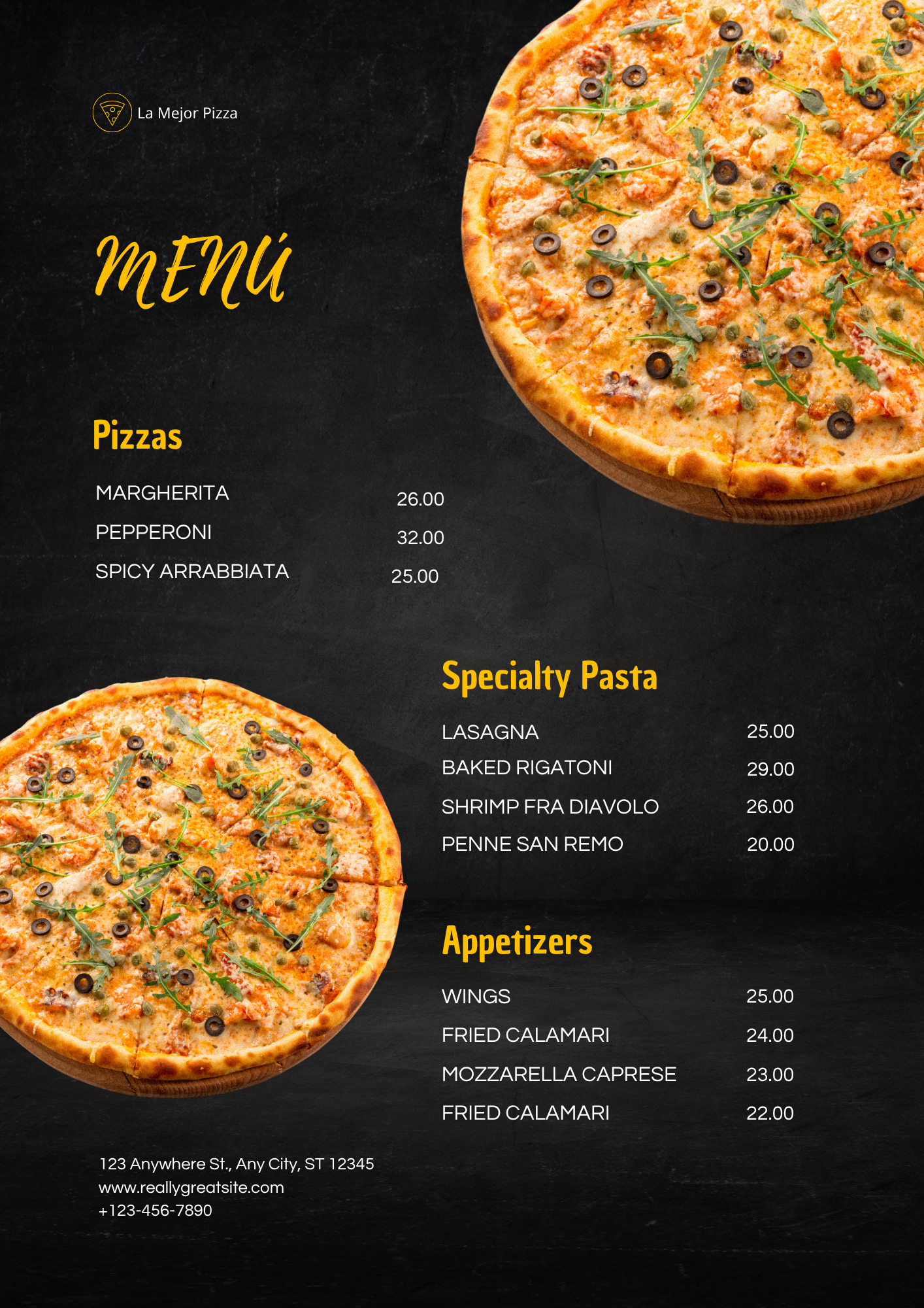 Carta del restaurante La Mejor Pizza de Madrid, sabores de pizza y más.
